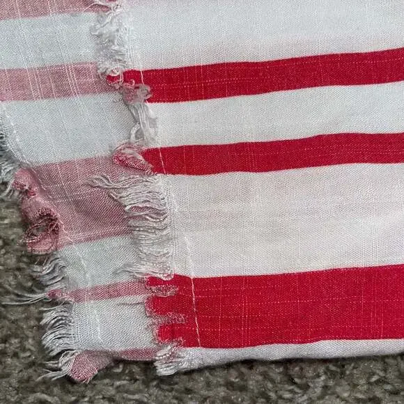 Umgee USA Red & White Stripe V Neck Pocket Shirt Dress with Frayed Bottom - Picture 4 of 4